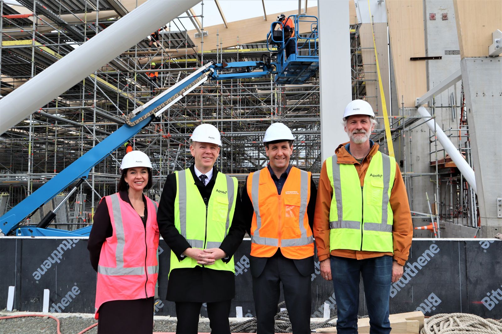 Prime Minister Chris Hipkins, Hon Ginny Anderson, Mayor Campbell Barry and Councillor Andy Mitchell banner image