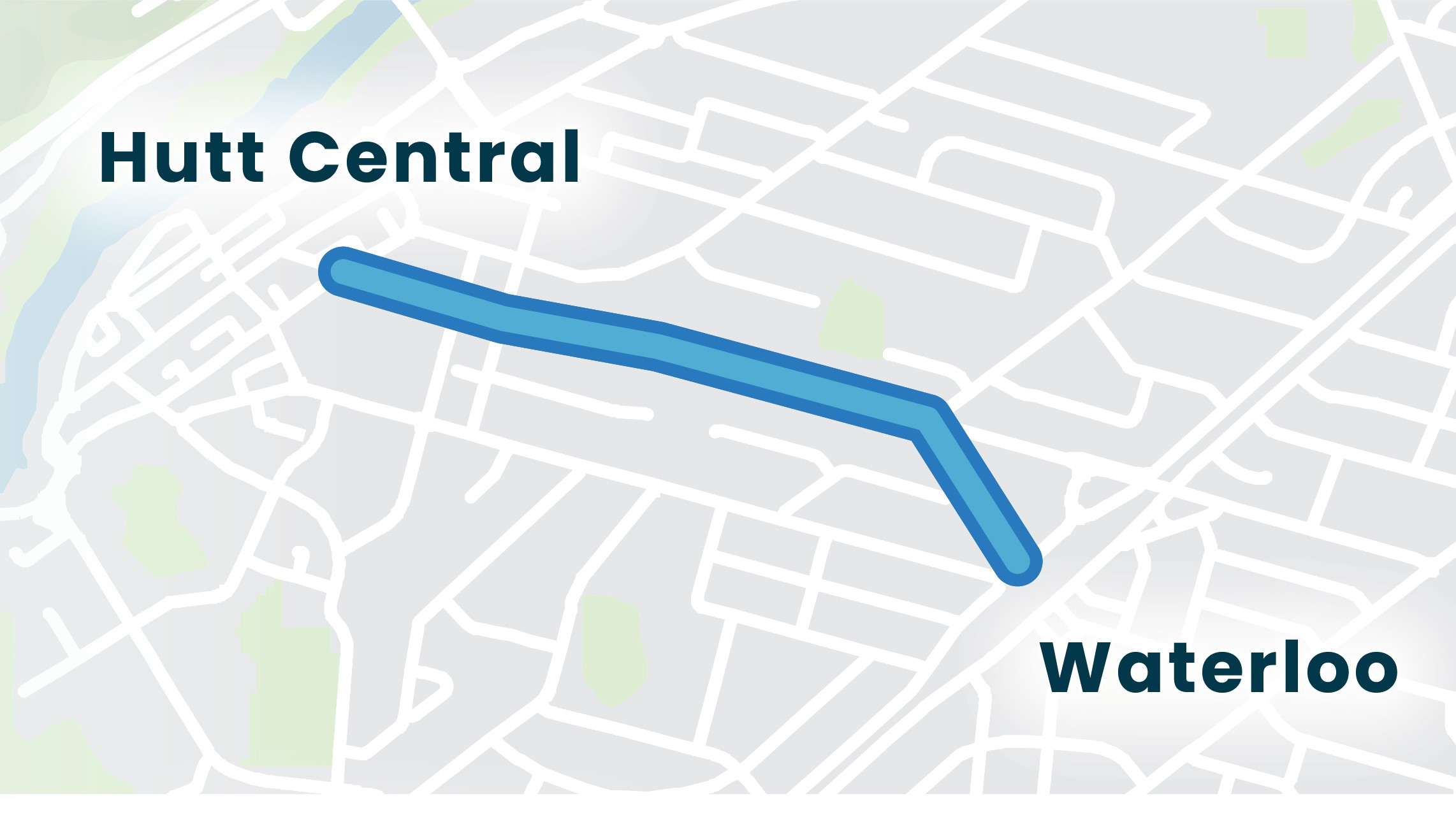 Map image of lower hutt showing route from Waterloo Station to Lower Hutt City Centre