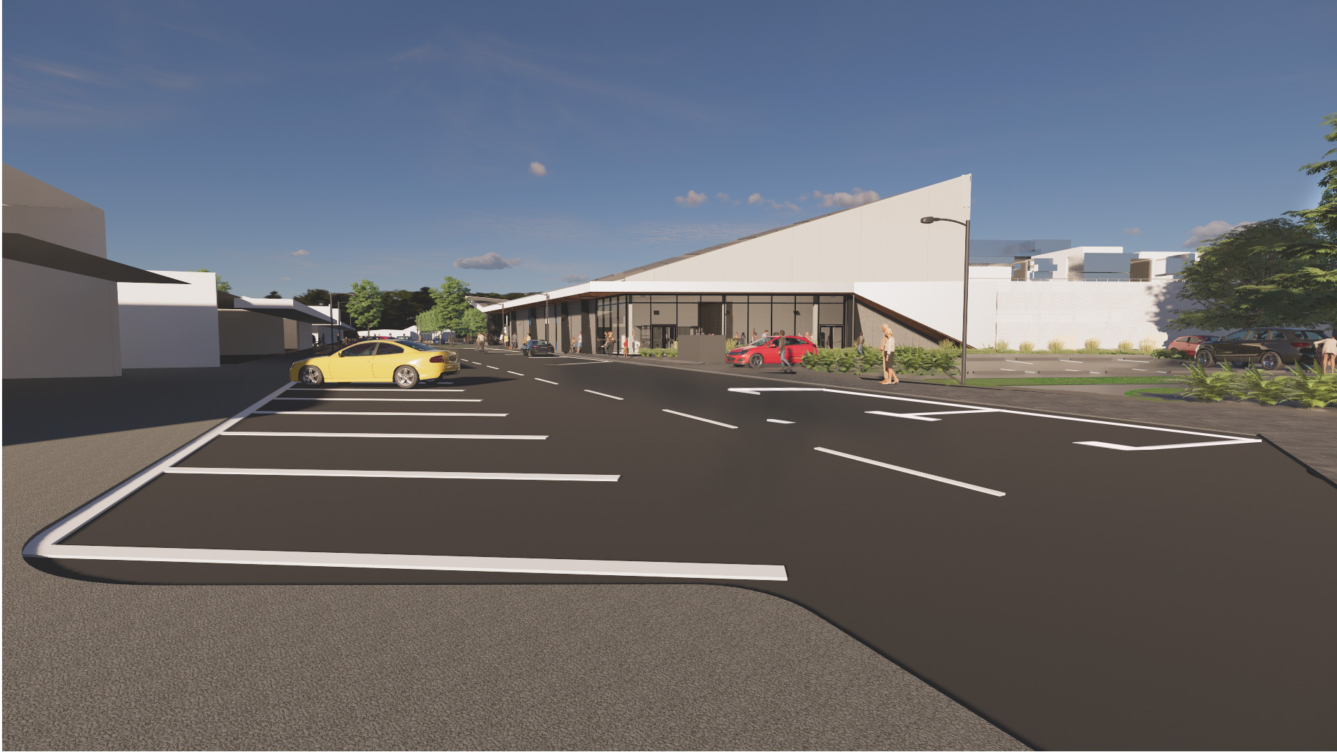 A render of what the carparks will look like on Everest Ave from the Vogel St end