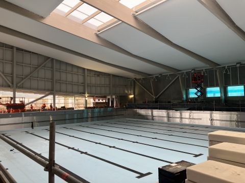 A photo of the interior of the Naenae Olympic Pool