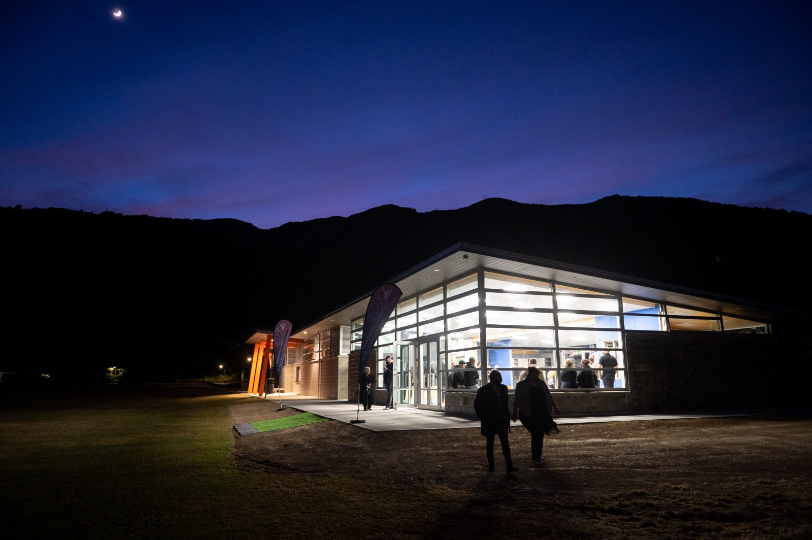 Te Matauraura o Whenuangaro Centre at Te Whiti Park - building lit up against a dark sky banner image