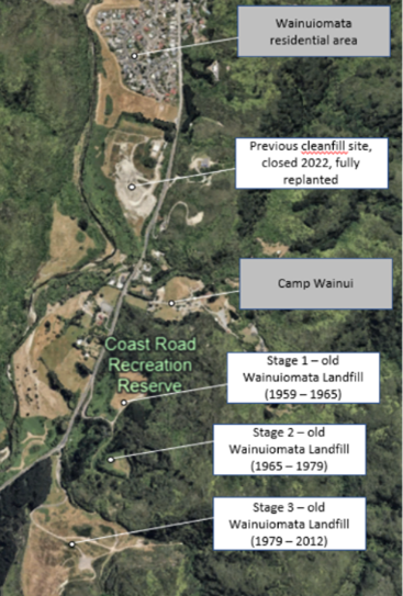Aerial photo shows location of old Wainuiomata landfill