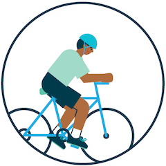 Person riding a bicycle, representing an active and flexible lifestyle