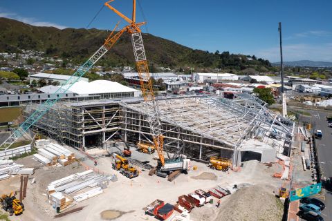 Aerial view of Naenae Pool construction November 2024