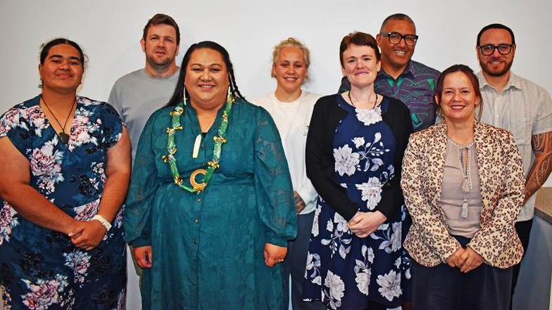 Lahraine Sagaga, Daniel Crisp. Lesa Bingley - Chair, Te Awa Puketapu, Nicky Smith, Vatau Sagaga - Deputy Chair, Deputy Mayor Keri Brown, Anaru Ryall.