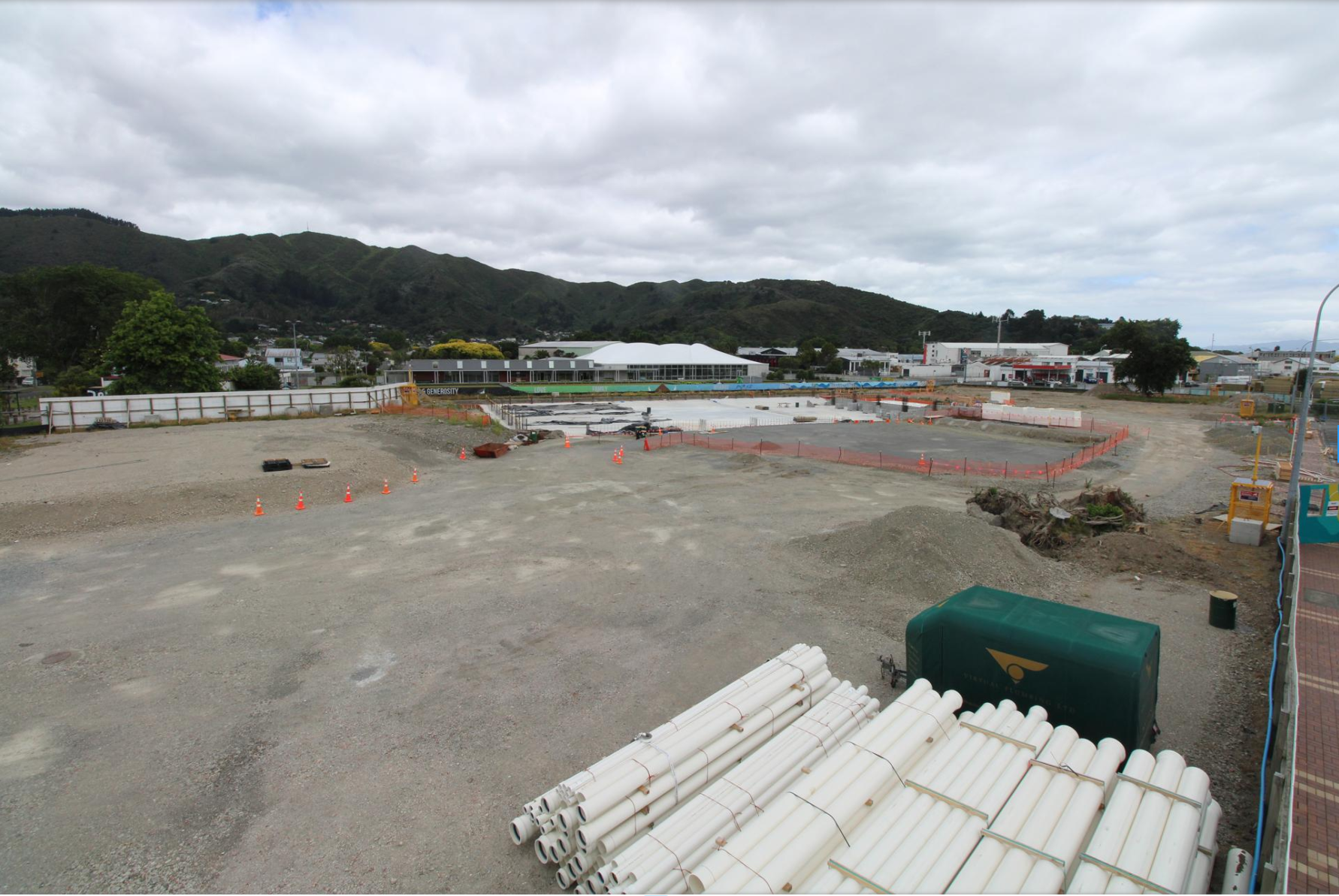 An aerial view of the empty site of the Naenae Pool